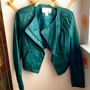 Bar III faux leather green moto jacket